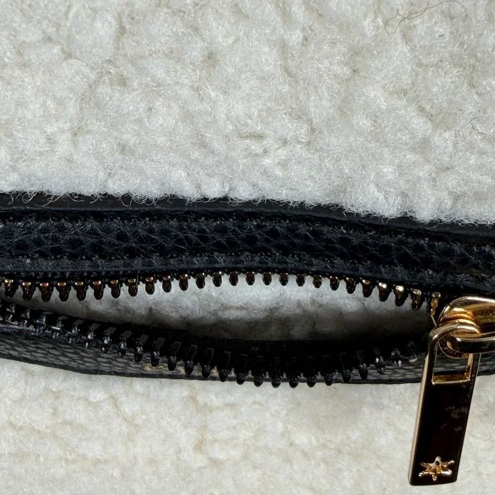 Kedzie Sherpa‎ Trim Crossbody Bag Black Faux Leather Gold Tone Zipper